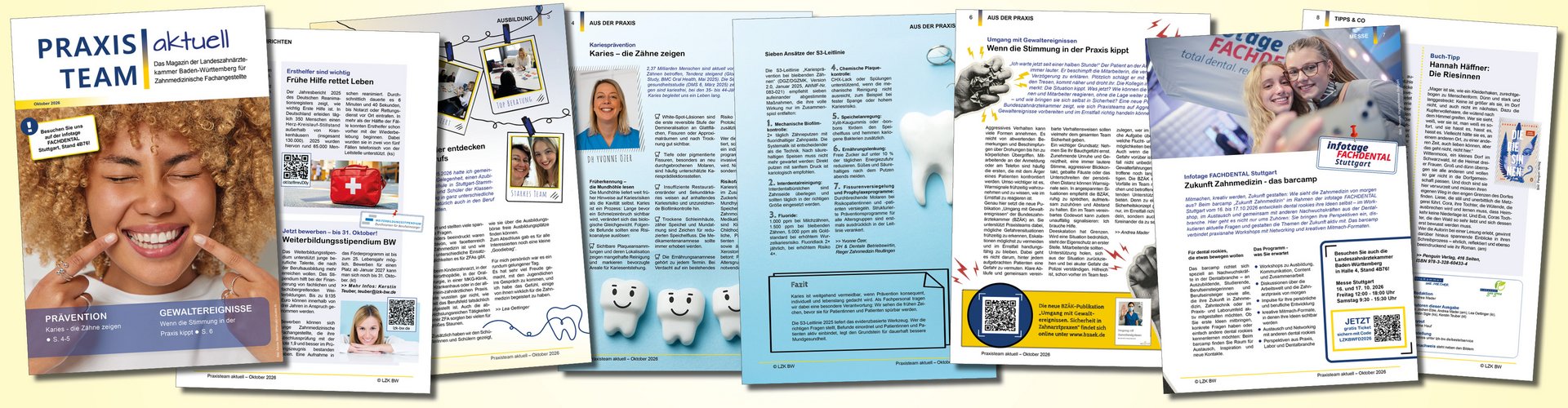 Collage der Einzelseiten des Magazins Praxisteam aktuell Ausgabe Oktober 2026