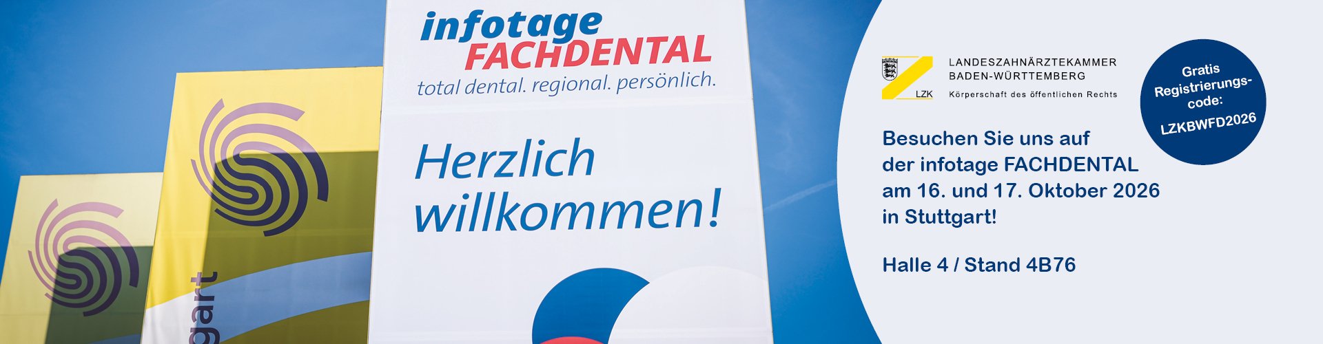 Einladung zur infotage FACHDENTAL Stuttgart 2026 an den LZK-Messestand  4B76