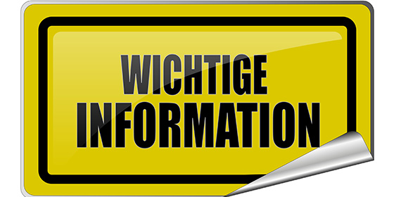 Schild mit schwarzer Aufschrift Wichtige Information auf gelbem Hintergrund