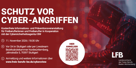Hinweis auf Veranstaltung zur Cyber-Sicherheit des LFB, Mann mit rotem Hoody