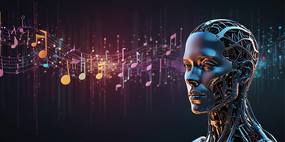KI generiertes Bild mit einem Roboter und Musiknoten