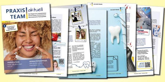 Alle 8 Seiten des neuen Ausgabe des Praxisteam aktuell als Collage