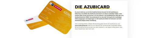 Vorder- und Rückseite der AzubiCardBW mit Musternamen, daneben Infos über die AzubiCardBW